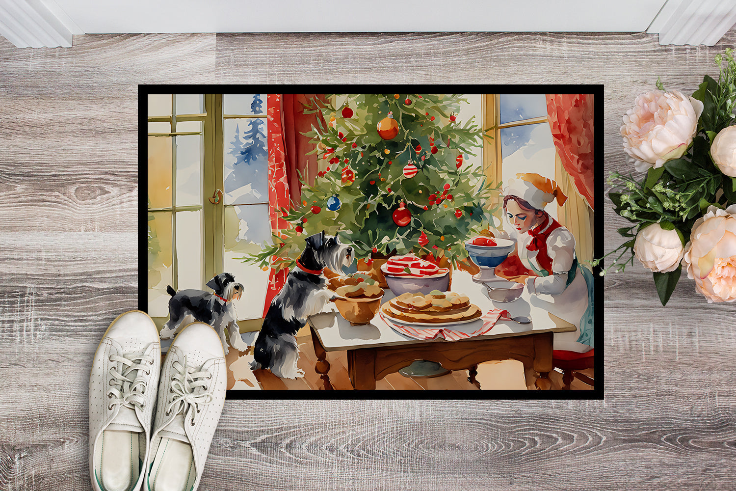 Schnauzer Christmas Cookies Doormat Indoor Outdoor 24H X 36W Front Door Mat Rugs for Entryway, Non Slip Washable Low Pile,