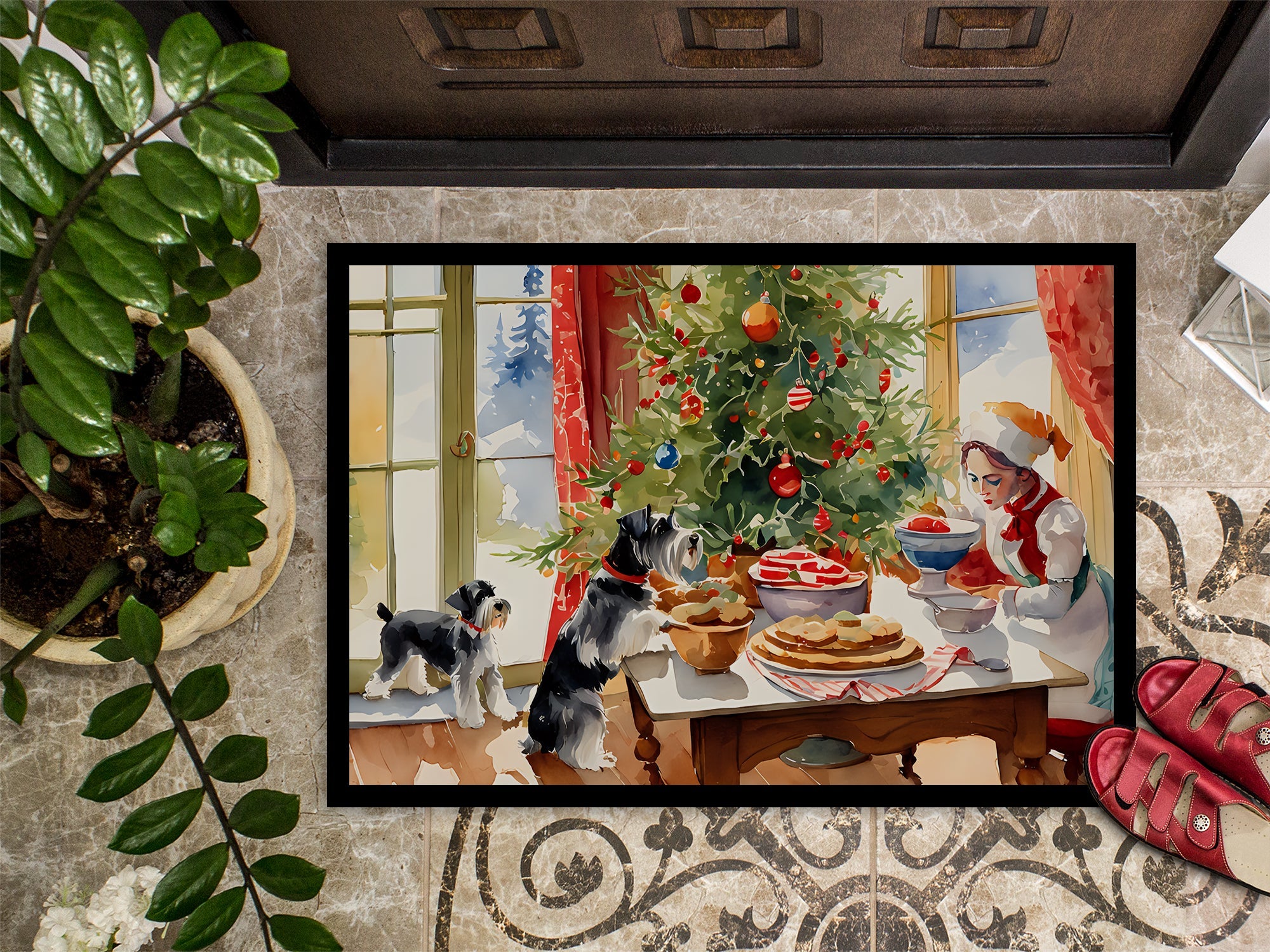 Schnauzer Christmas Cookies Doormat Indoor Outdoor 24H X 36W Front Door Mat Rugs for Entryway, Non Slip Washable Low Pile,