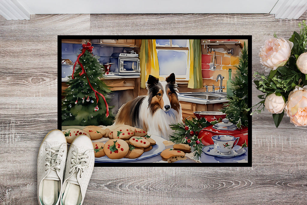 Sheltie Christmas Cookies Doormat Indoor Outdoor 18H X 27W Front Door Mat Rugs for Entryway, Non Slip Washable