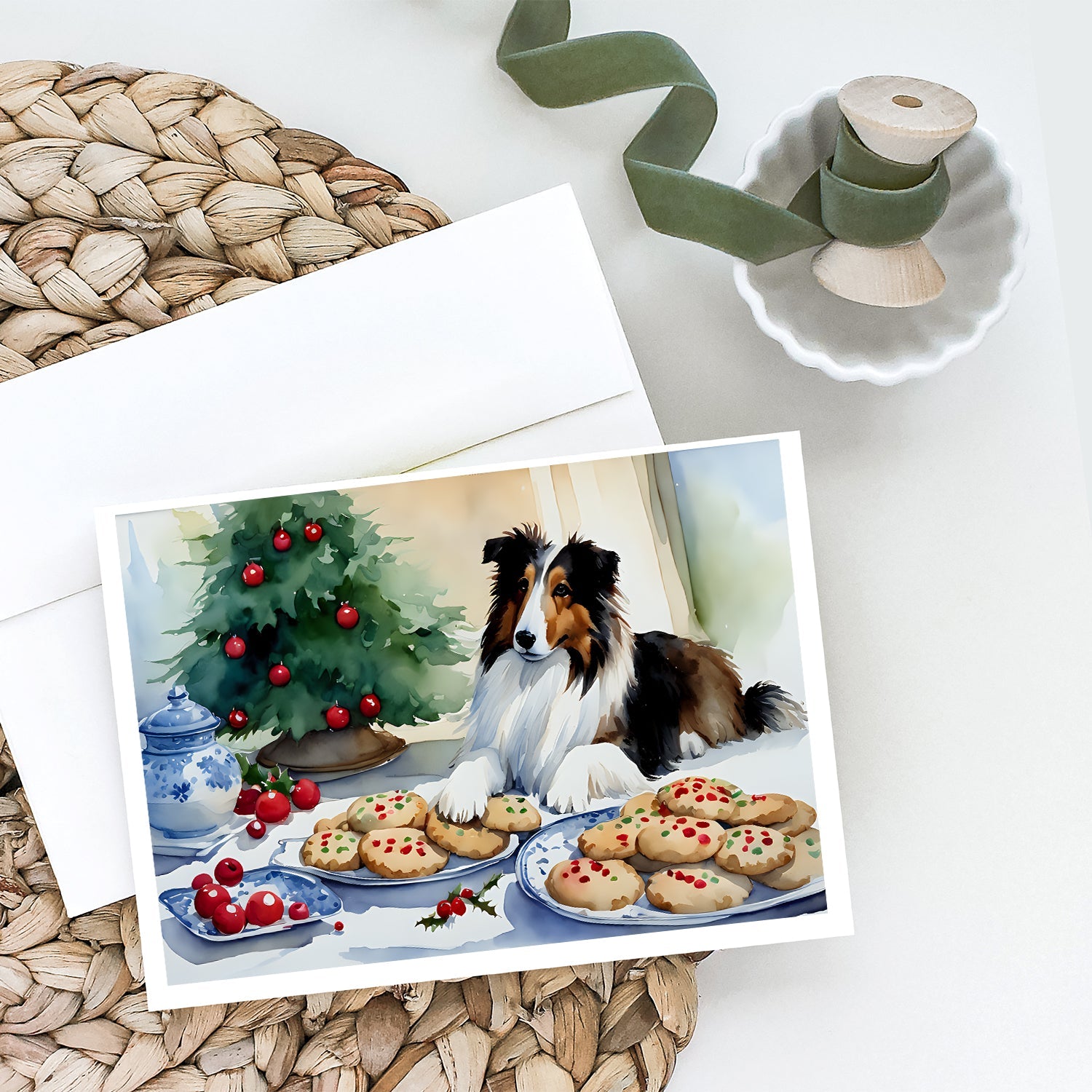 Sheltie Christmas Cookies Greeting Cards Pack of 8 Blank Cards with Envelopes Whimsical A7 Size 5x7
