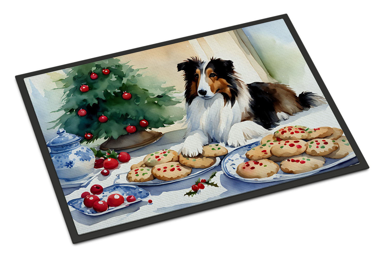 Sheltie Christmas Cookies Doormat Indoor Outdoor 24H X 36W Front Door Mat Rugs for Entryway, Non Slip Washable Low Pile,