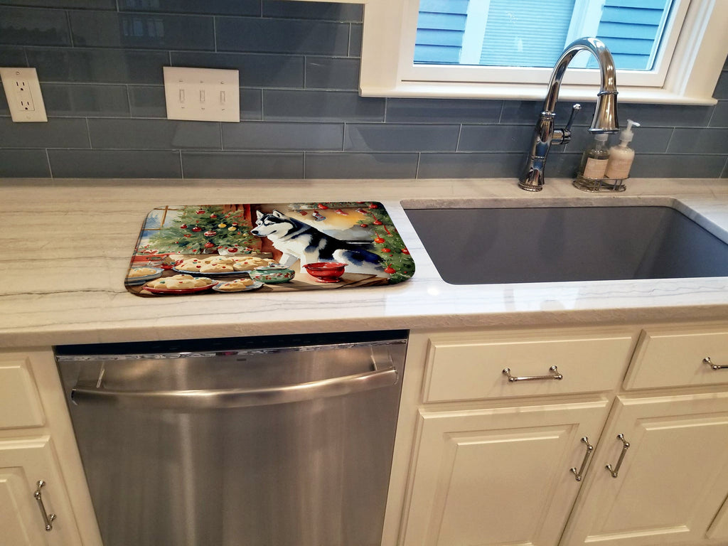 Siberian Husky Christmas Cookies Dish Drying Mat Absorbent Dish Drying Mat Pad for Kitchen Counter Dish Drainer Mat for Countertop, 14 x 21", Multicolor