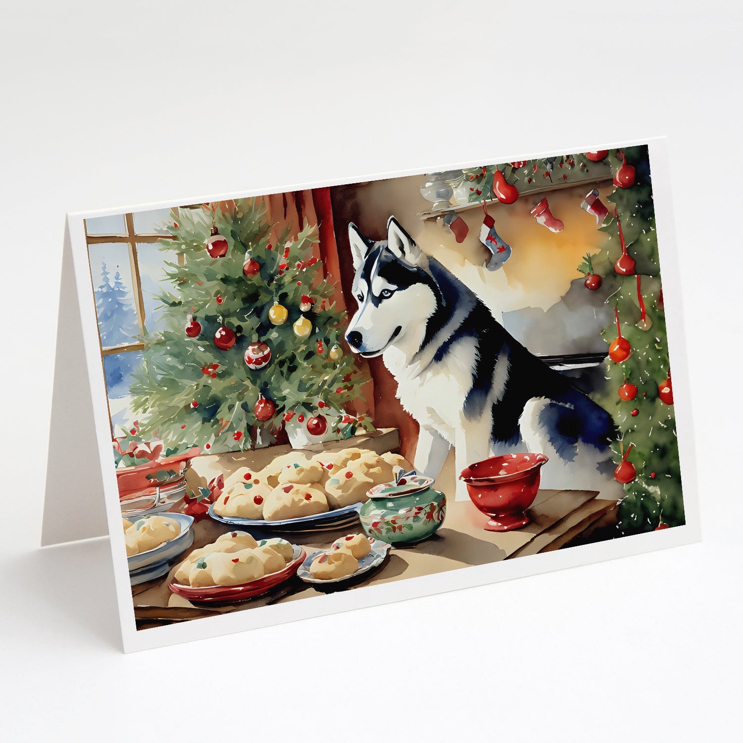 Siberian Husky Christmas Cookies Greeting Cards Pack of 8 Blank Cards with Envelopes Whimsical A7 Size 5x7