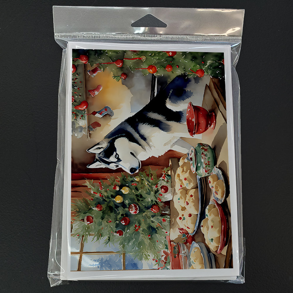Siberian Husky Christmas Cookies Greeting Cards Pack of 8 Blank Cards with Envelopes Whimsical A7 Size 5x7