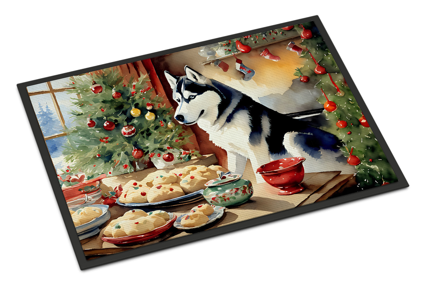 Siberian Husky Christmas Cookies Doormat Indoor Outdoor 18H X 27W Front Door Mat Rugs for Entryway, Non Slip Washable