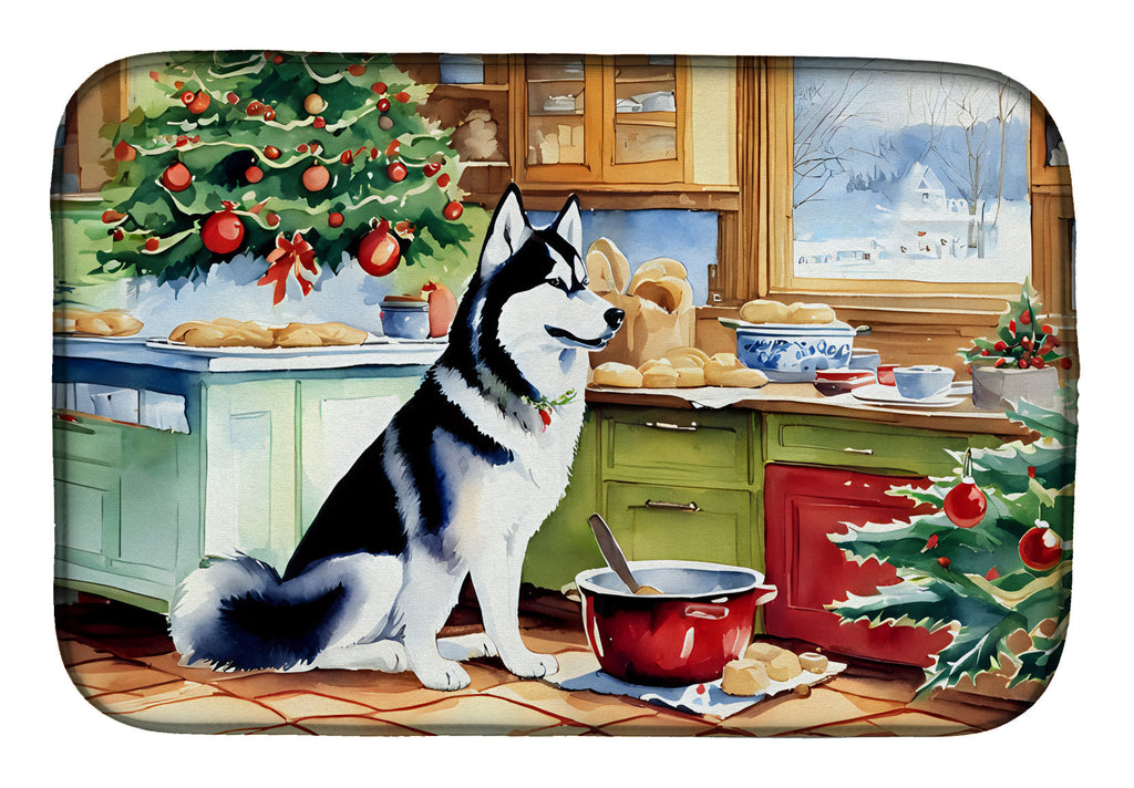 Siberian Husky Christmas Cookies Dish Drying Mat Absorbent Dish Drying Mat Pad for Kitchen Counter Dish Drainer Mat for Countertop, 14 x 21", Multicolor