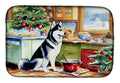 Siberian Husky Christmas Cookies Dish Drying Mat Absorbent Dish Drying Mat Pad for Kitchen Counter Dish Drainer Mat for Countertop, 14 x 21", Multicolor