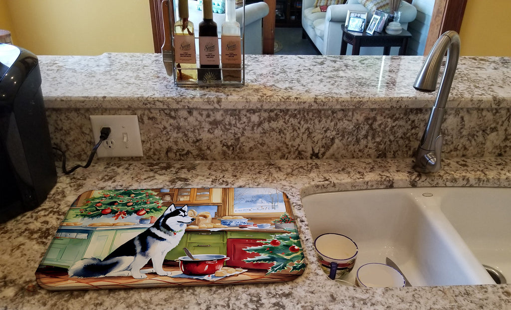 Siberian Husky Christmas Cookies Dish Drying Mat Absorbent Dish Drying Mat Pad for Kitchen Counter Dish Drainer Mat for Countertop, 14 x 21", Multicolor