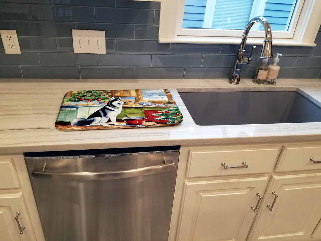 Siberian Husky Christmas Cookies Dish Drying Mat Absorbent Dish Drying Mat Pad for Kitchen Counter Dish Drainer Mat for Countertop, 14 x 21", Multicolor
