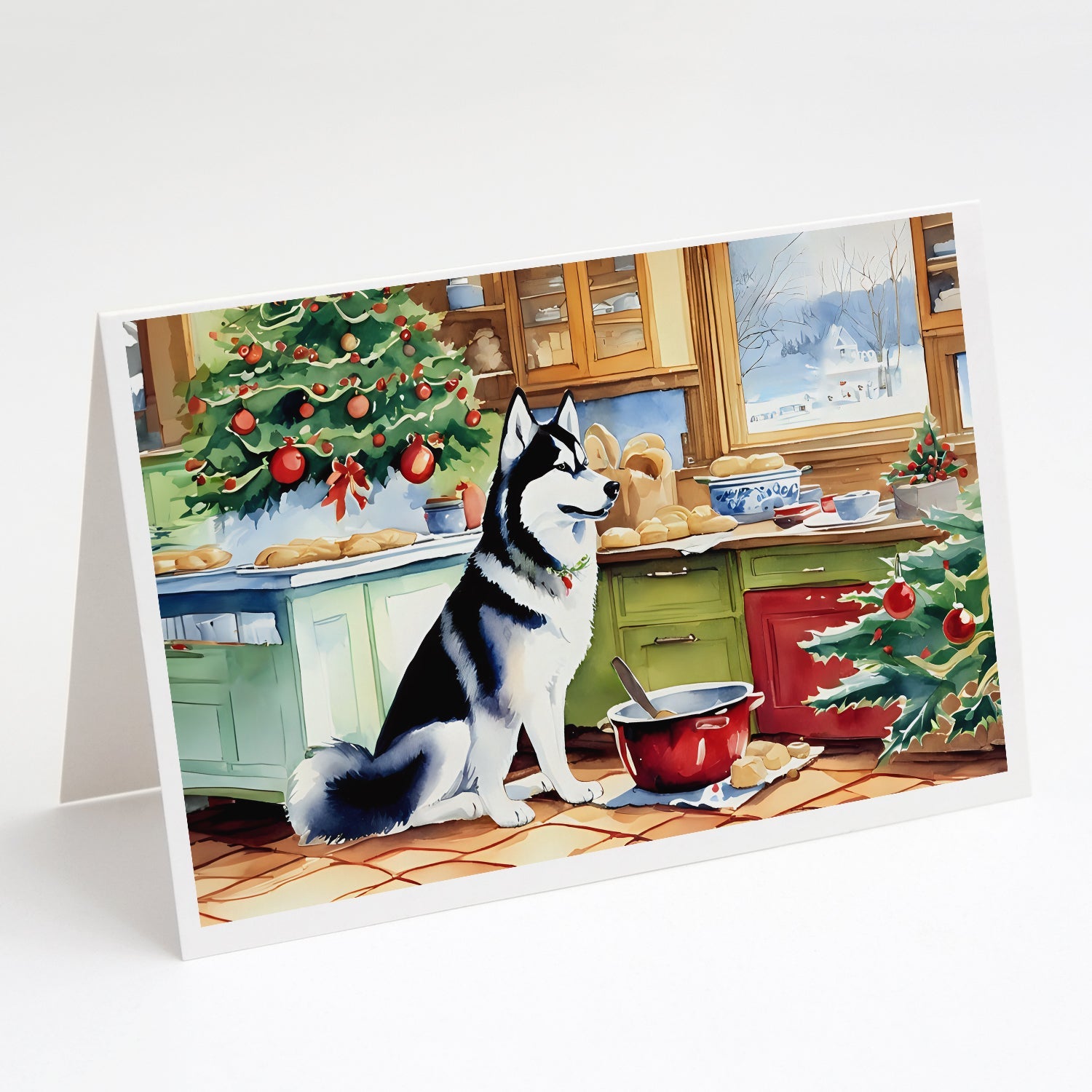 Siberian Husky Christmas Cookies Greeting Cards Pack of 8 Blank Cards with Envelopes Whimsical A7 Size 5x7