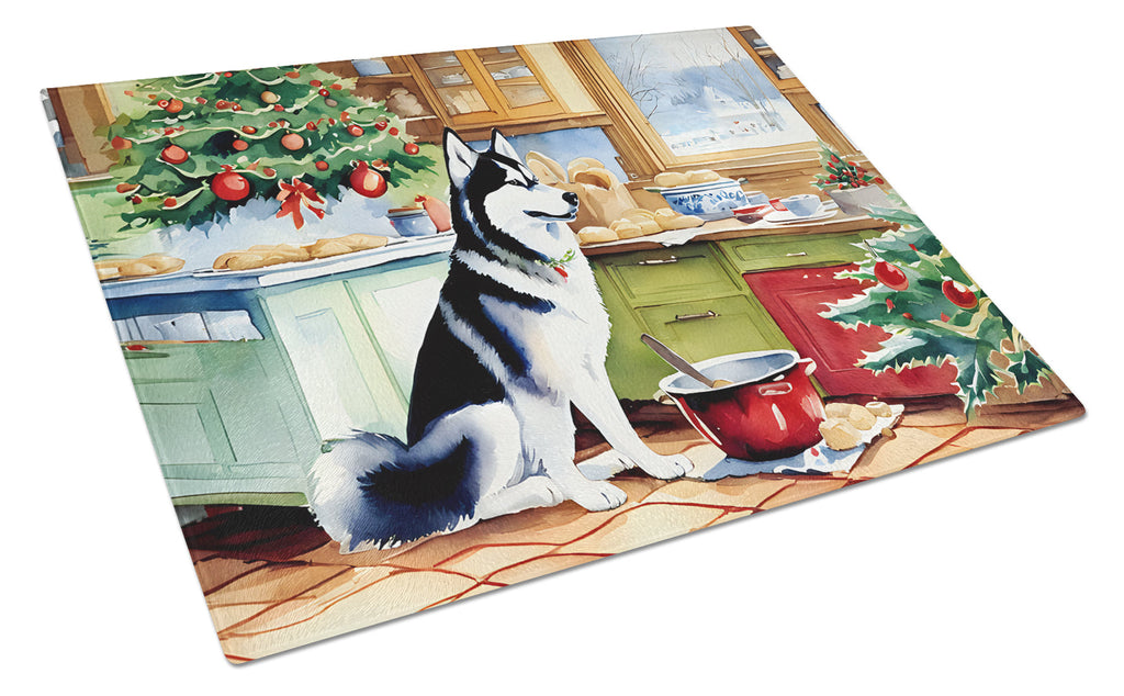Siberian Husky Christmas Cookies Cutting Board Tempered Glass Kitchen Cutting Surface, Heat Resistant Chopping, Non-Slip Feet, Food Prep & Serving
