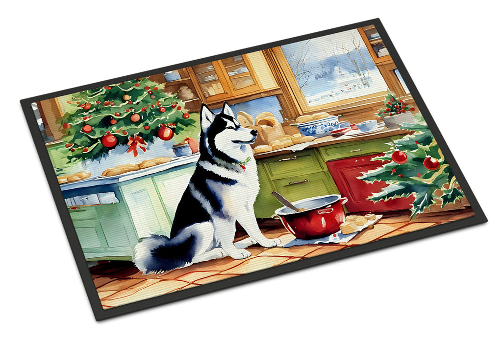 Siberian Husky Christmas Cookies Doormat Indoor Outdoor 18H X 27W Front Door Mat Rugs for Entryway, Non Slip Washable