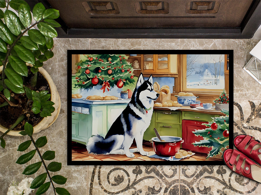 Siberian Husky Christmas Cookies Doormat Indoor Outdoor 18H X 27W Front Door Mat Rugs for Entryway, Non Slip Washable