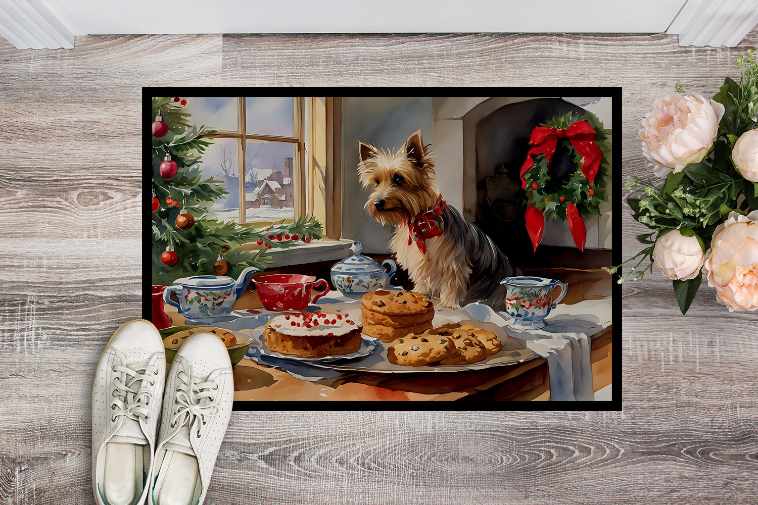 Silky Terrier Christmas Cookies Doormat Indoor Outdoor 24H X 36W Front Door Mat Rugs for Entryway, Non Slip Washable Low Pile,