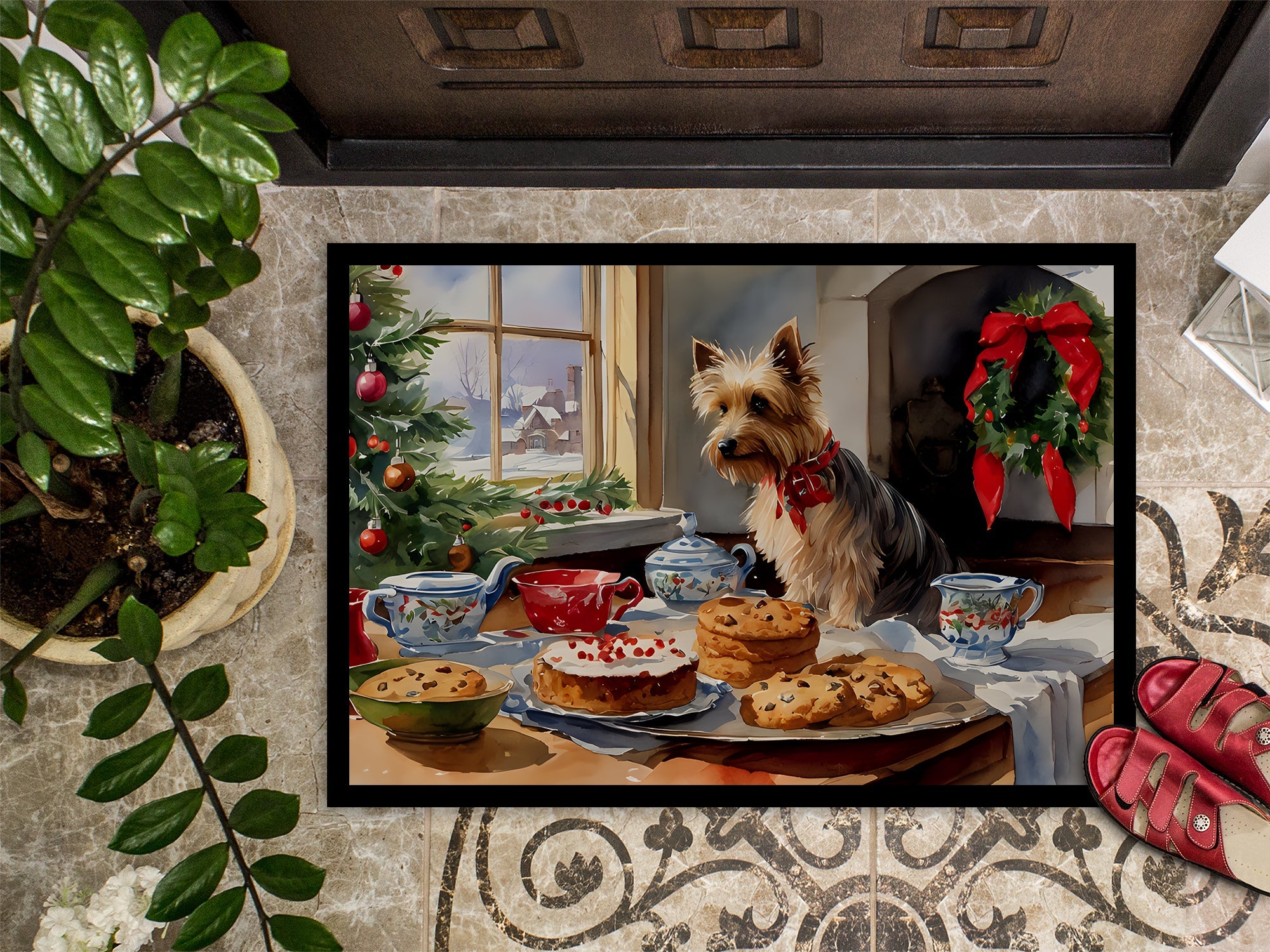 Silky Terrier Christmas Cookies Doormat Indoor Outdoor 24H X 36W Front Door Mat Rugs for Entryway, Non Slip Washable Low Pile,