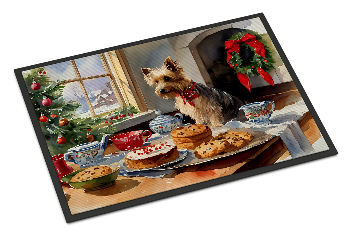 Silky Terrier Christmas Cookies Doormat Indoor Outdoor 18H X 27W Front Door Mat Rugs for Entryway, Non Slip Washable