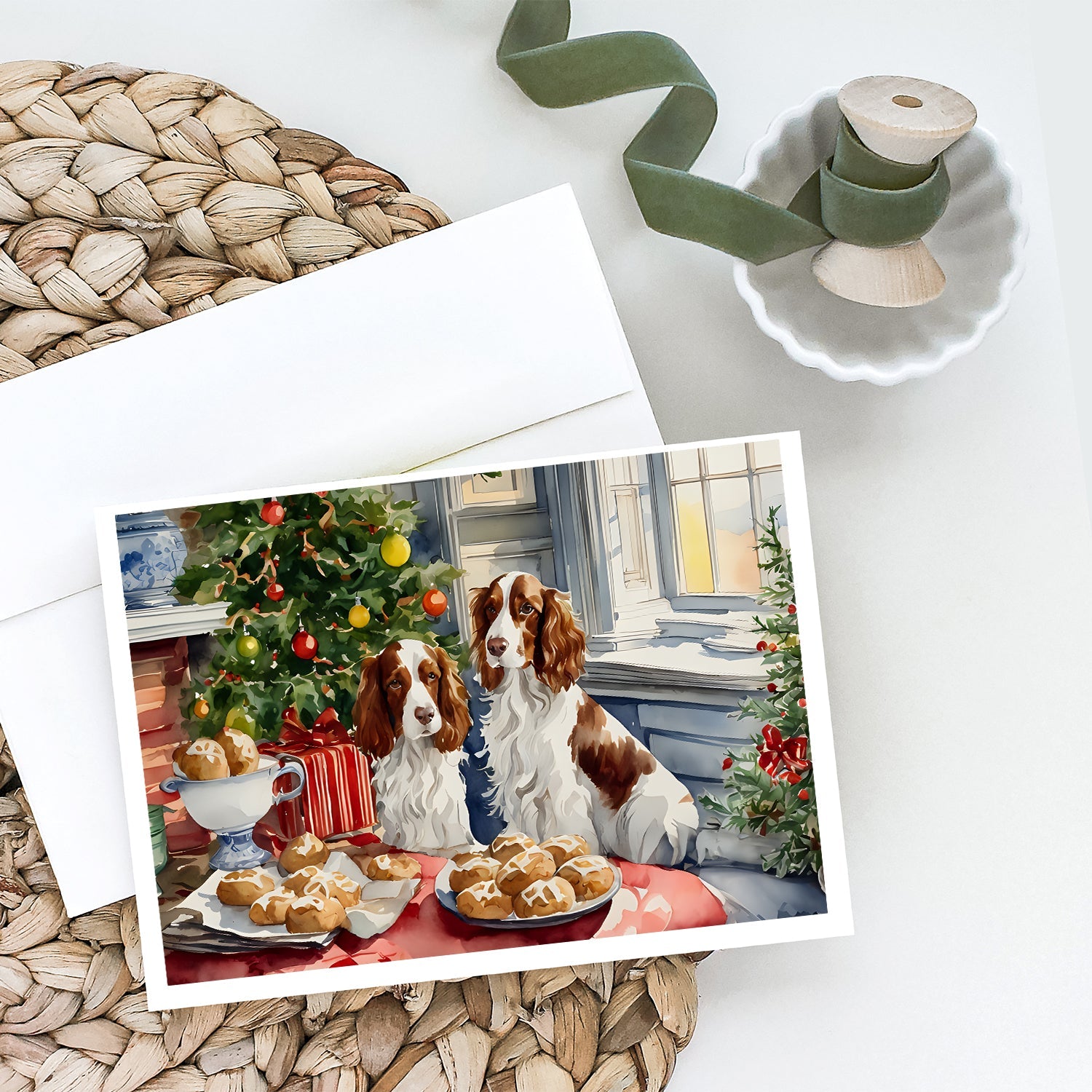 Welsh Springer Spaniel Christmas Cookies Greeting Cards Pack of 8 Blank Cards with Envelopes Whimsical A7 Size 5x7