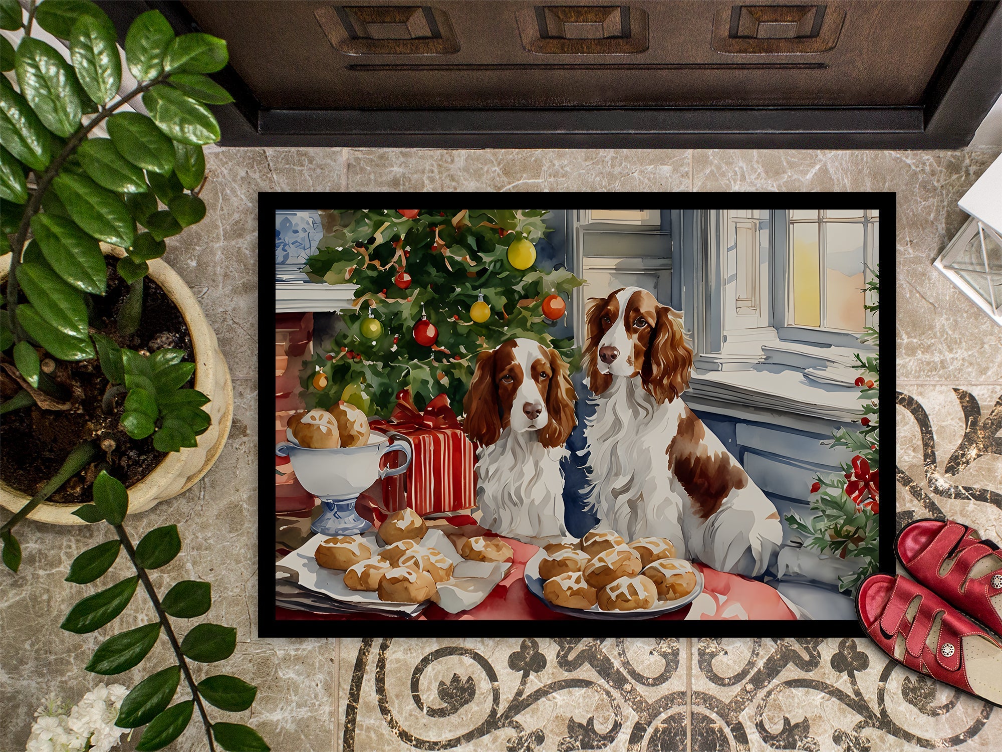 Welsh Springer Spaniel Christmas Cookies Doormat Indoor Outdoor 24H X 36W Front Door Mat Rugs for Entryway, Non Slip Washable Low Pile,