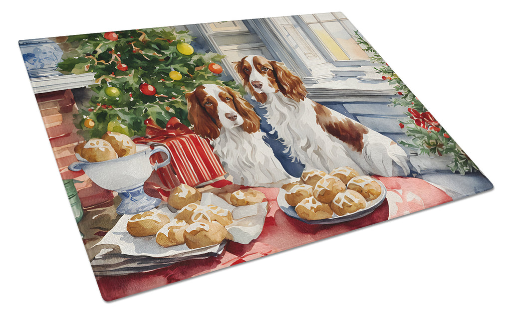 Welsh Springer Spaniel Christmas Cookies Cutting Board Tempered Glass Kitchen Cutting Surface, Heat Resistant Chopping, Non-Slip Feet, Food Prep & Serving