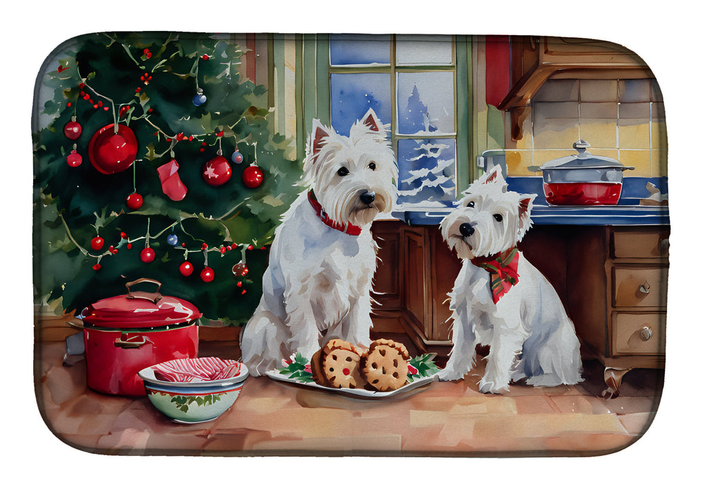 Westie Christmas Cookies Dish Drying Mat Absorbent Dish Drying Mat Pad for Kitchen Counter Dish Drainer Mat for Countertop, 14 x 21", Multicolor