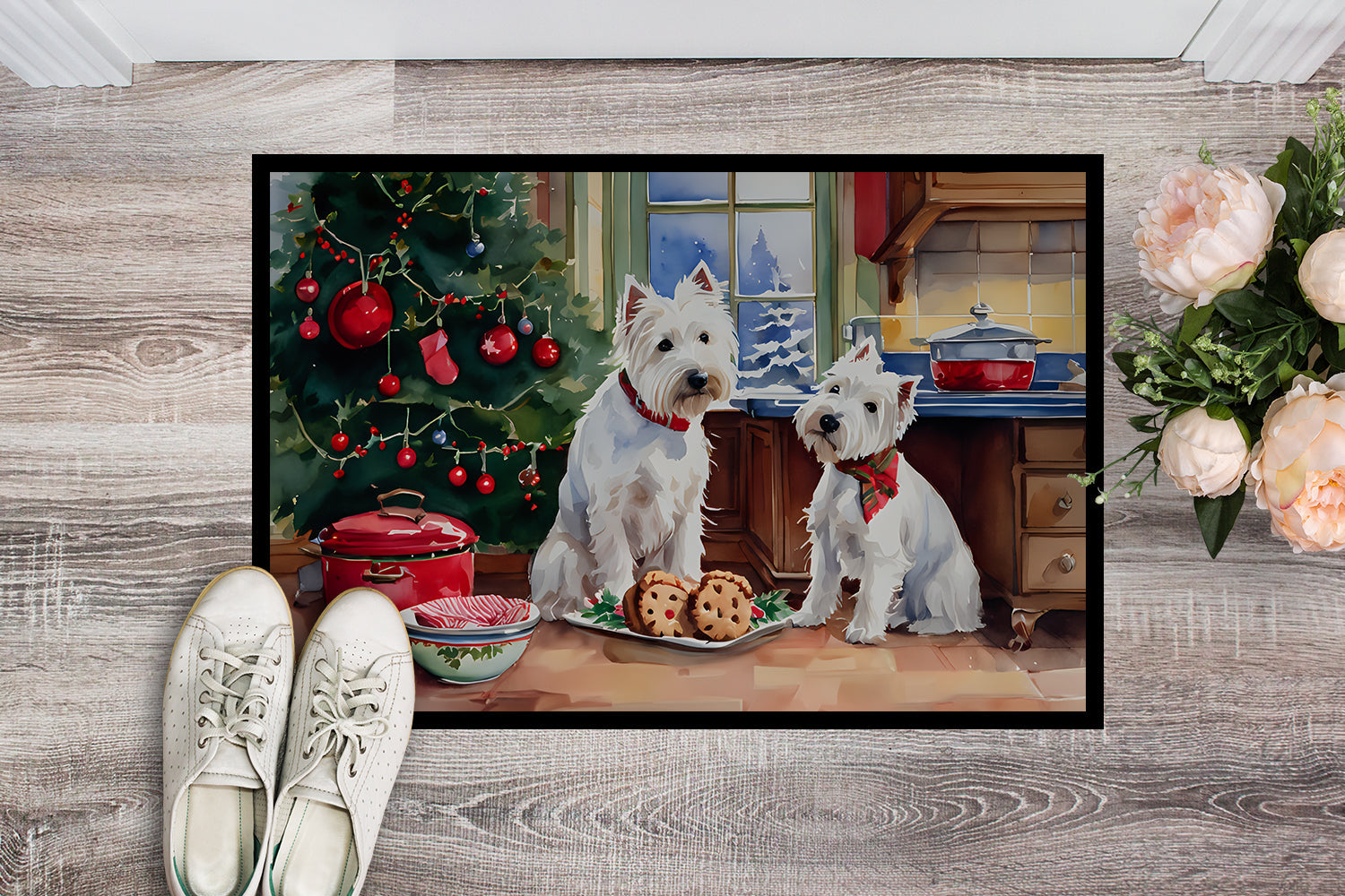 Westie Christmas Cookies Doormat Indoor Outdoor 24H X 36W Front Door Mat Rugs for Entryway, Non Slip Washable Low Pile,