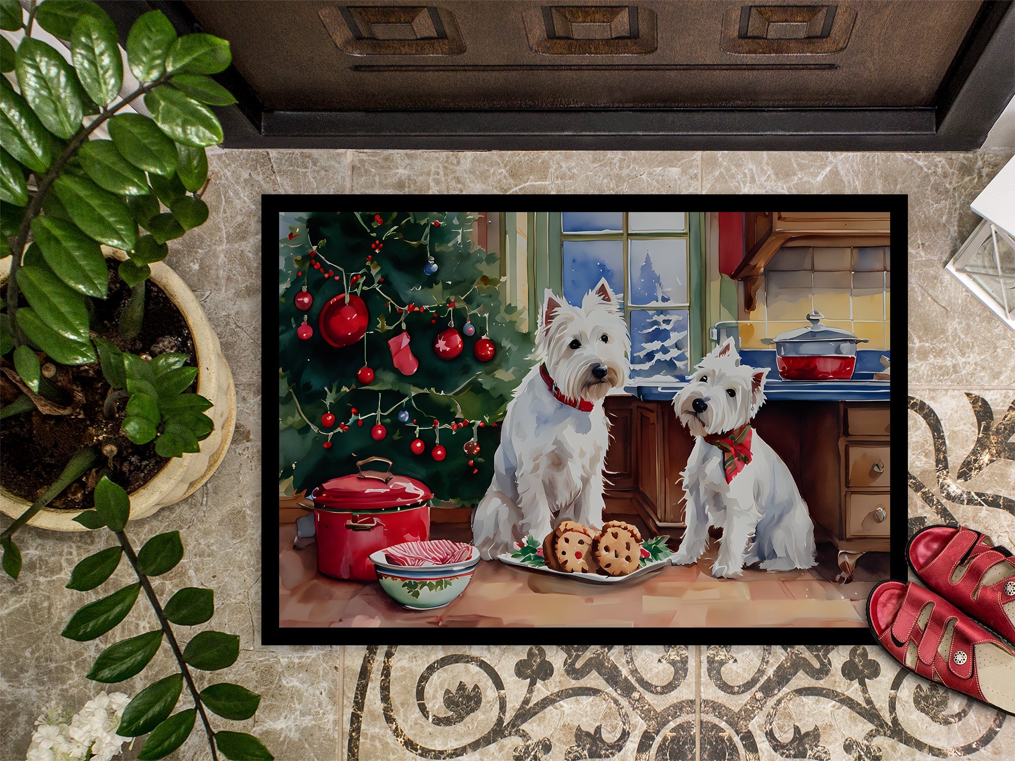 Westie Christmas Cookies Doormat Indoor Outdoor 18H X 27W Front Door Mat Rugs for Entryway, Non Slip Washable