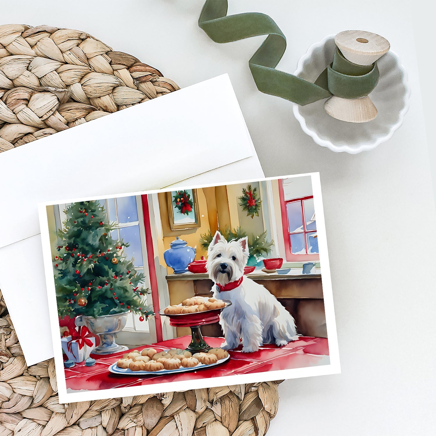 Westie Christmas Cookies Greeting Cards Pack of 8 Blank Cards with Envelopes Whimsical A7 Size 5x7