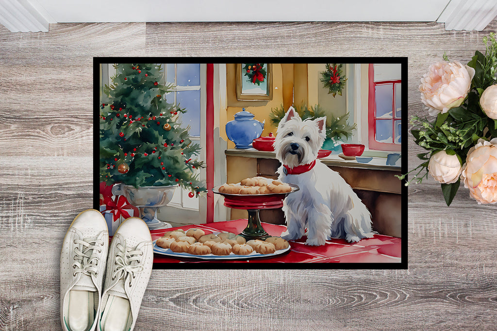 Westie Christmas Cookies Doormat Indoor Outdoor 18H X 27W Front Door Mat Rugs for Entryway, Non Slip Washable