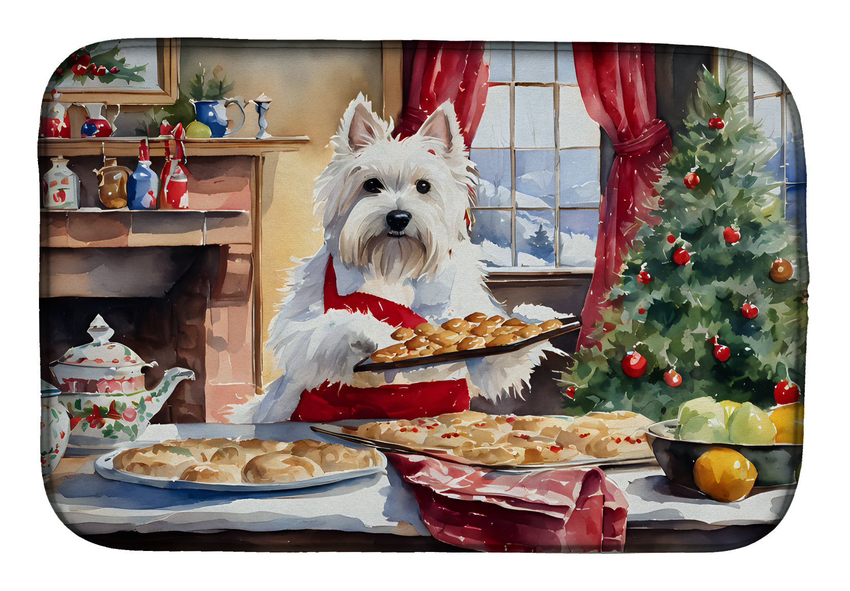 Westie Christmas Cookies Dish Drying Mat Absorbent Dish Drying Mat Pad for Kitchen Counter Dish Drainer Mat for Countertop, 14 x 21", Multicolor