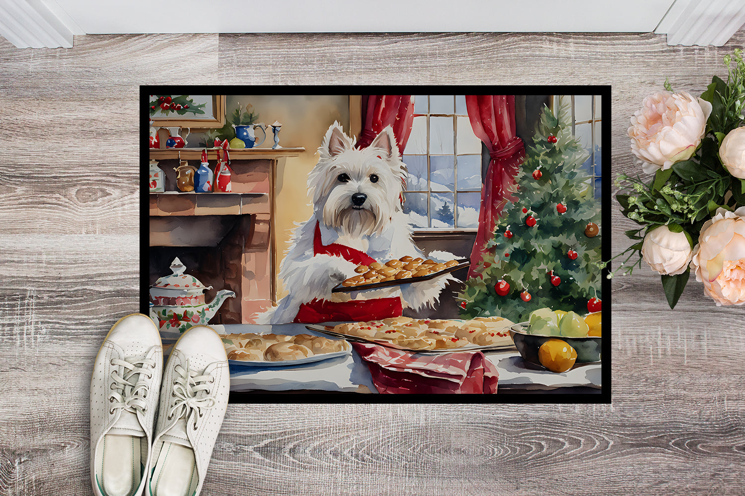 Westie Christmas Cookies Doormat Indoor Outdoor 18H X 27W Front Door Mat Rugs for Entryway, Non Slip Washable