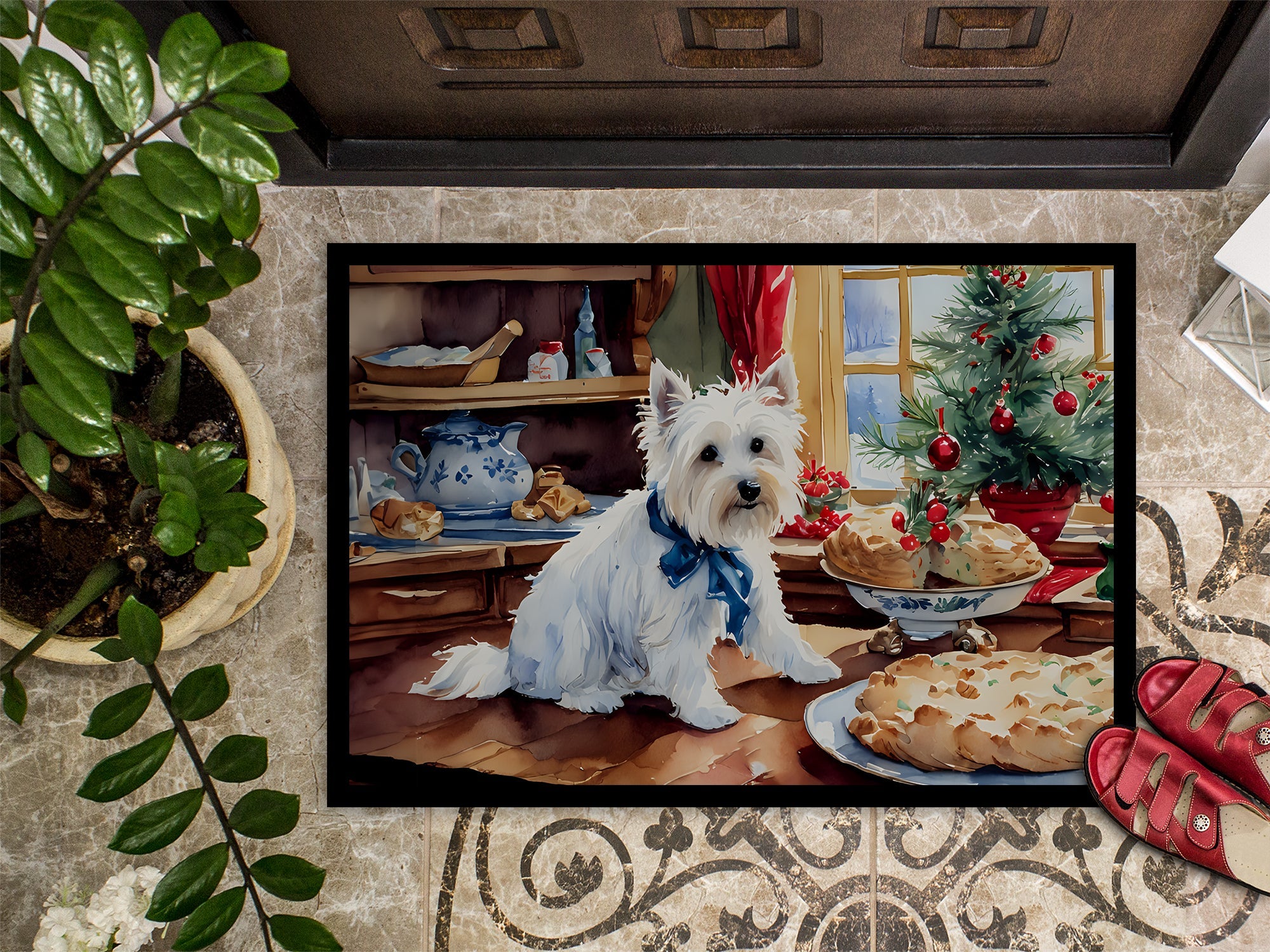 Westie Christmas Cookies Doormat Indoor Outdoor 24H X 36W Front Door Mat Rugs for Entryway, Non Slip Washable Low Pile,