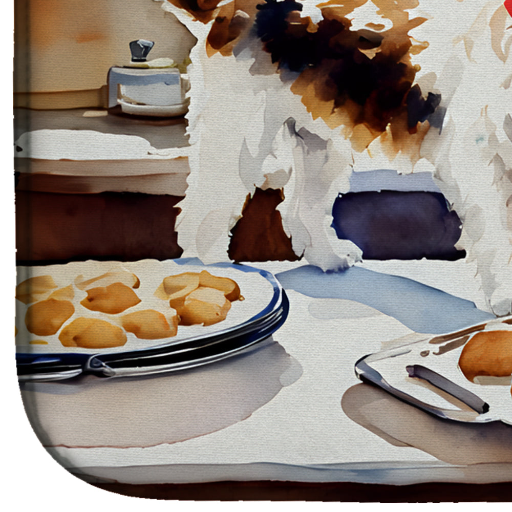 Wire Fox Terrier Christmas Cookies Dish Drying Mat Absorbent Dish Drying Mat Pad for Kitchen Counter Dish Drainer Mat for Countertop, 14 x 21", Multicolor