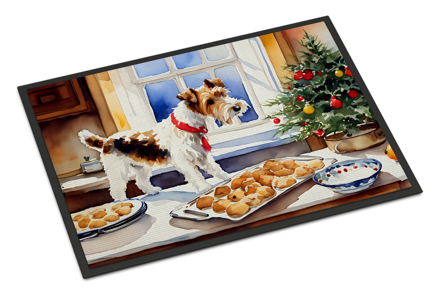 Wire Fox Terrier Christmas Cookies Doormat Indoor Outdoor 18H X 27W Front Door Mat Rugs for Entryway, Non Slip Washable