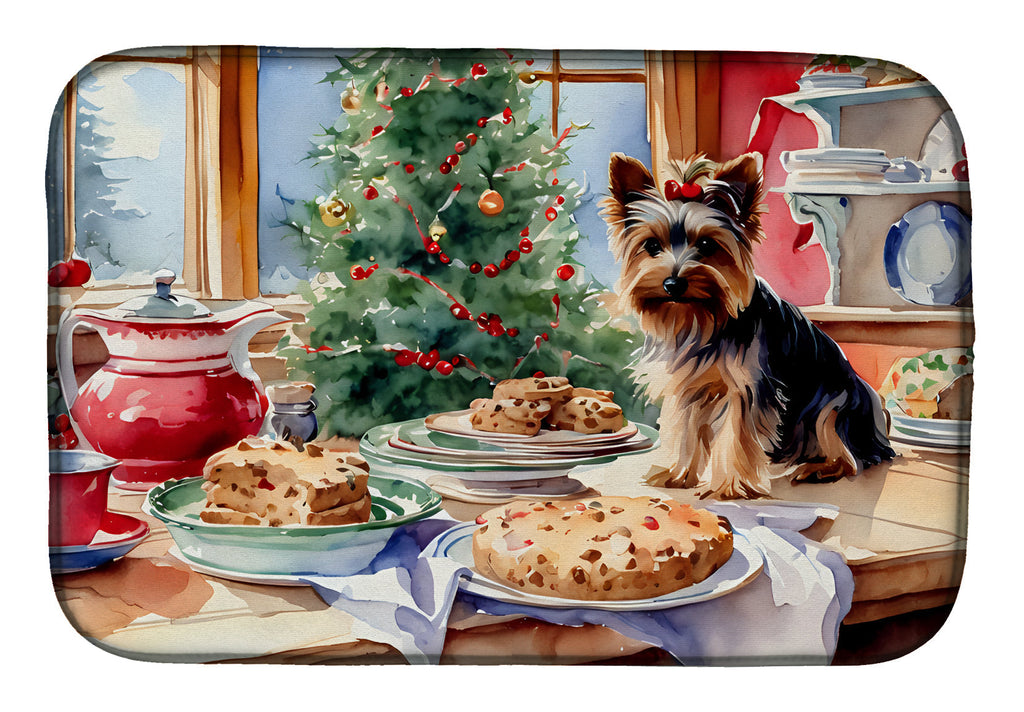 Yorkshire Terrier Yorkie Christmas Cookies Dish Drying Mat Absorbent Dish Drying Mat Pad for Kitchen Counter Dish Drainer Mat for Countertop, 14 x 21", Multicolor
