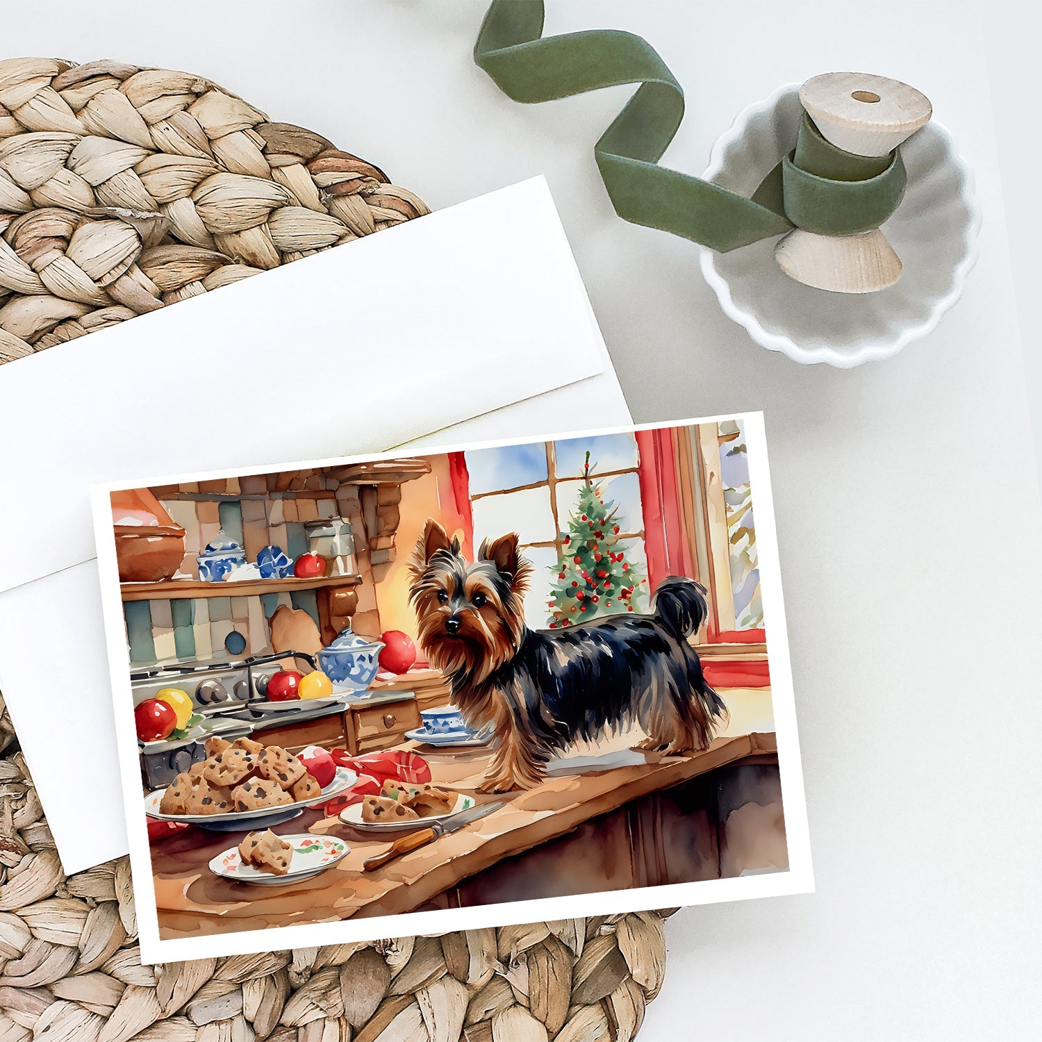Yorkshire Terrier Yorkie Christmas Cookies Greeting Cards Pack of 8 Blank Cards with Envelopes Whimsical A7 Size 5x7