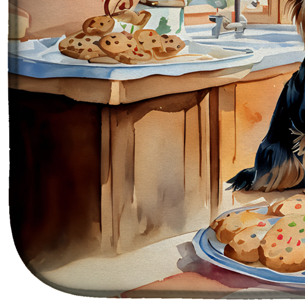 Yorkshire Terrier Yorkie Christmas Cookies Dish Drying Mat Absorbent Dish Drying Mat Pad for Kitchen Counter Dish Drainer Mat for Countertop, 14 x 21", Multicolor