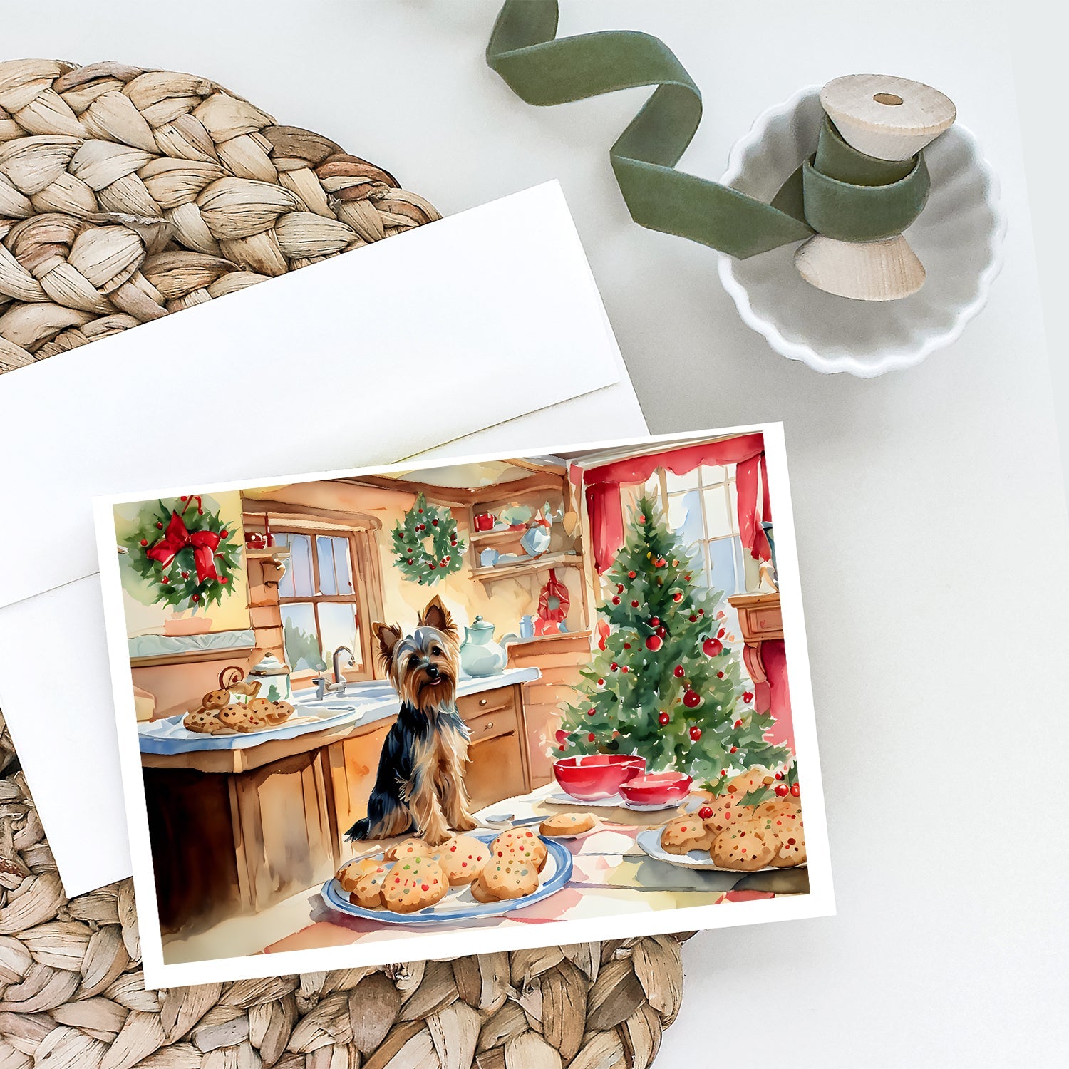 Yorkshire Terrier Yorkie Christmas Cookies Greeting Cards Pack of 8 Blank Cards with Envelopes Whimsical A7 Size 5x7