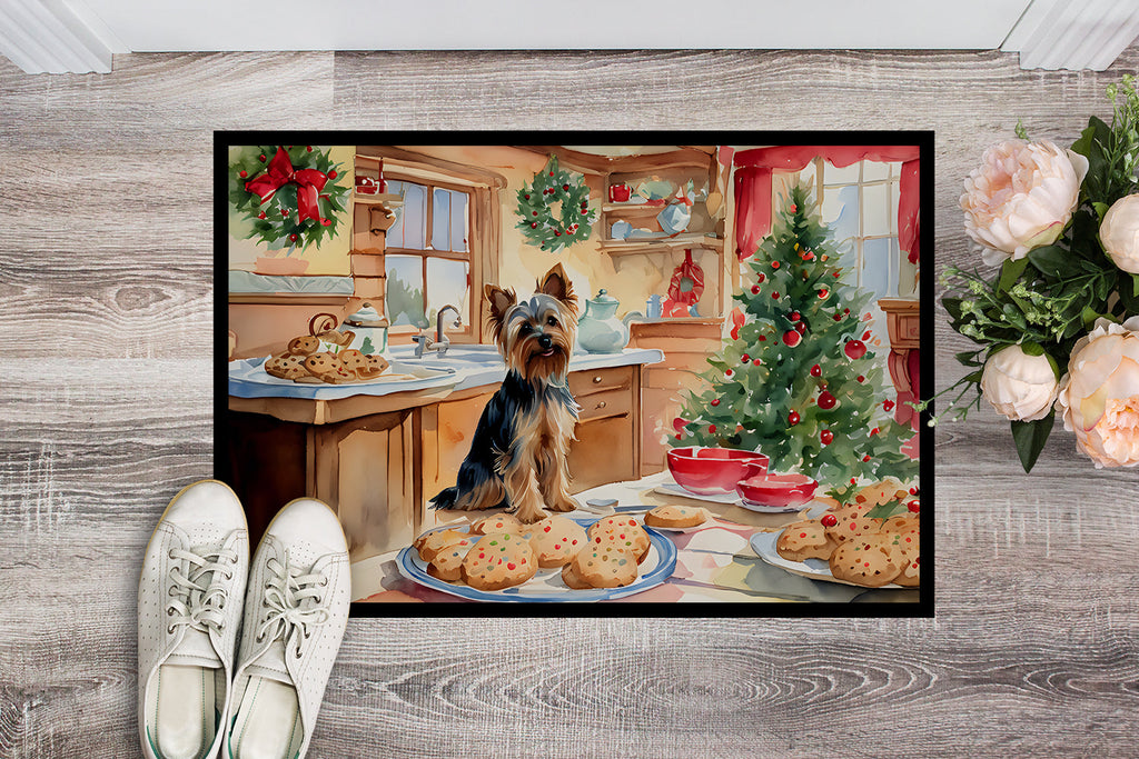 Yorkshire Terrier Yorkie Christmas Cookies Doormat Indoor Outdoor 18H X 27W Front Door Mat Rugs for Entryway, Non Slip Washable