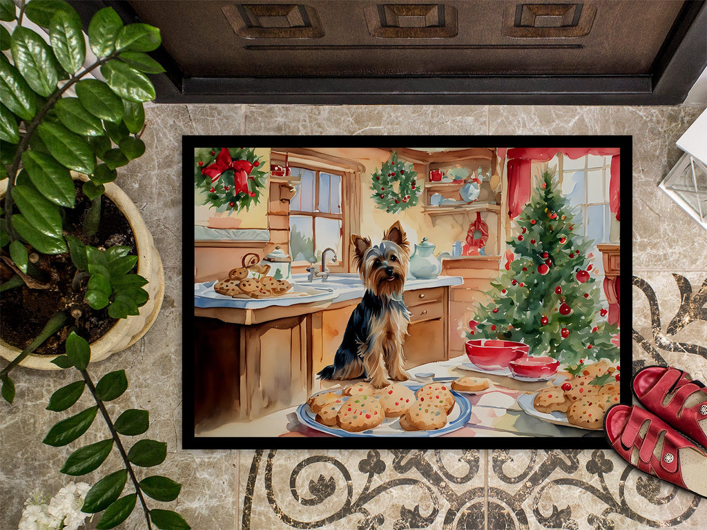 Yorkshire Terrier Yorkie Christmas Cookies Doormat Indoor Outdoor 18H X 27W Front Door Mat Rugs for Entryway, Non Slip Washable