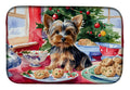 Yorkshire Terrier Yorkie Christmas Cookies Dish Drying Mat Absorbent Dish Drying Mat Pad for Kitchen Counter Dish Drainer Mat for Countertop, 14 x 21", Multicolor