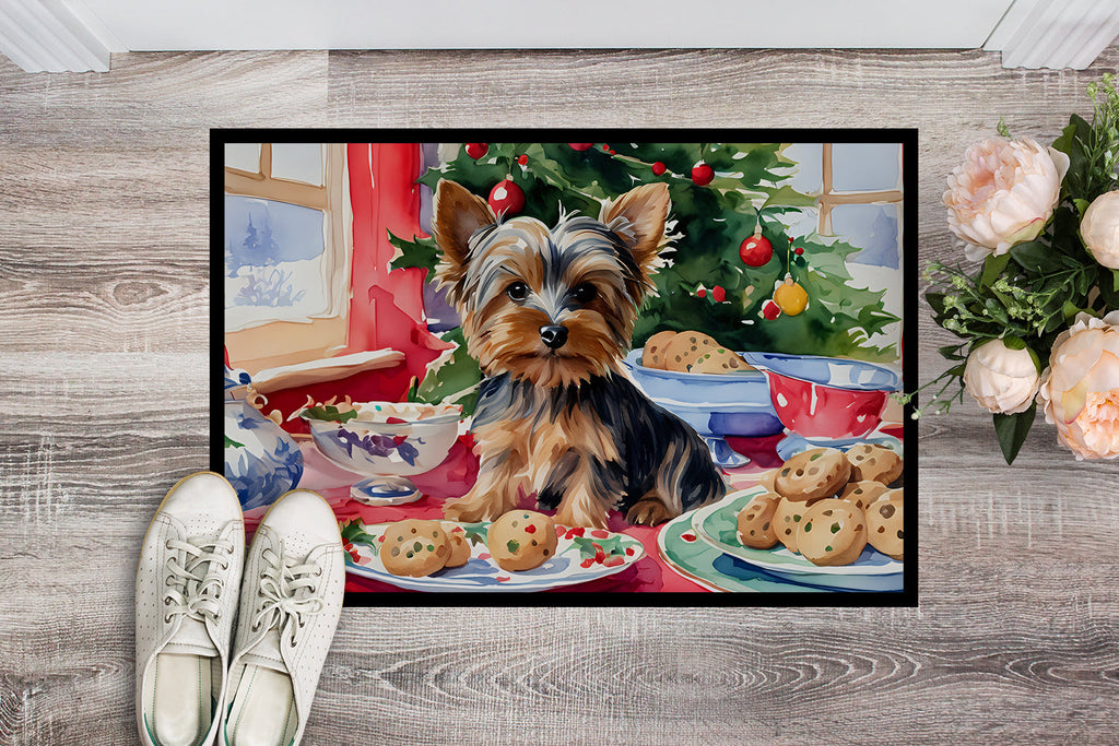 Yorkshire Terrier Yorkie Christmas Cookies Doormat Indoor Outdoor 24H X 36W Front Door Mat Rugs for Entryway, Non Slip Washable Low Pile,