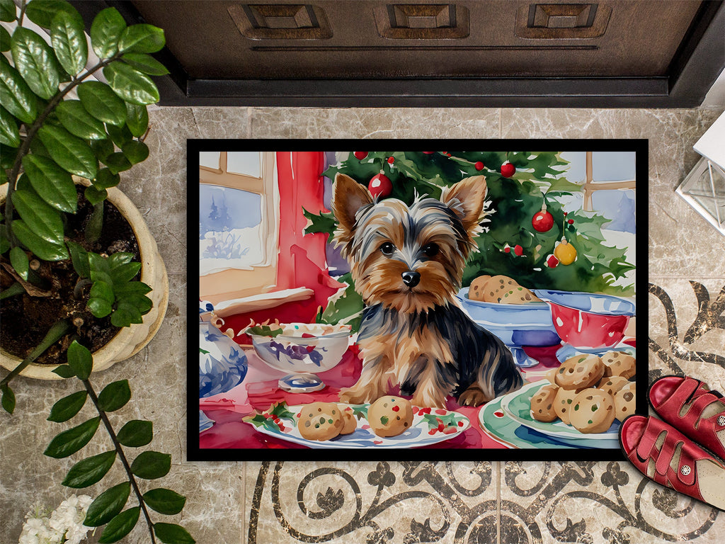 Yorkshire Terrier Yorkie Christmas Cookies Doormat Indoor Outdoor 24H X 36W Front Door Mat Rugs for Entryway, Non Slip Washable Low Pile,