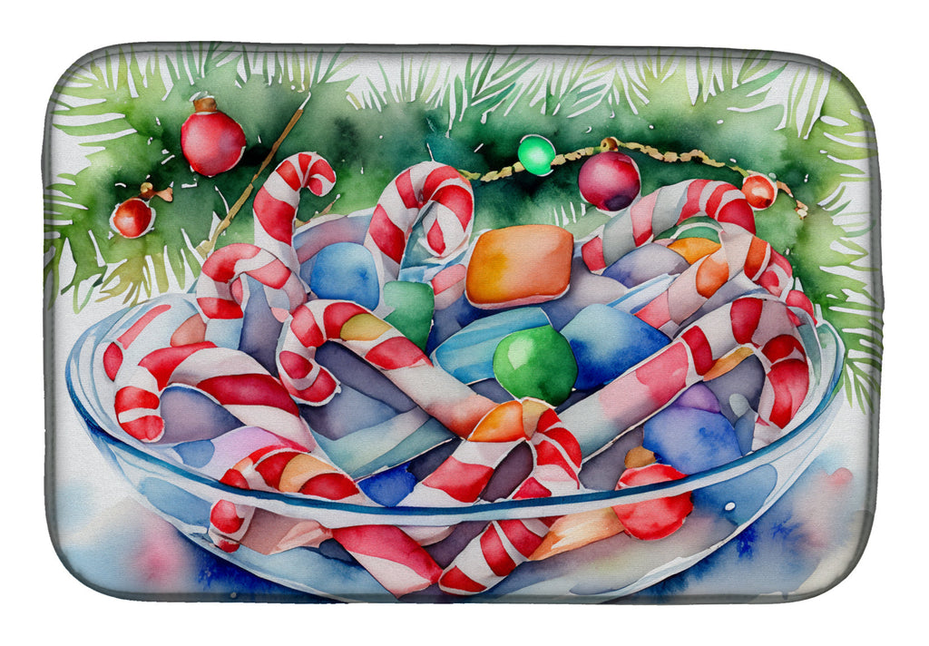Candy Cane Bowl Christmas Watercolor Dish Drying Mat Absorbent Dish Drying Mat Pad for Kitchen Counter Dish Drainer Mat for Countertop, 14 x 21", Multicolor