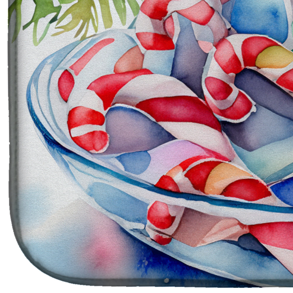 Candy Cane Bowl Christmas Watercolor Dish Drying Mat Absorbent Dish Drying Mat Pad for Kitchen Counter Dish Drainer Mat for Countertop, 14 x 21", Multicolor