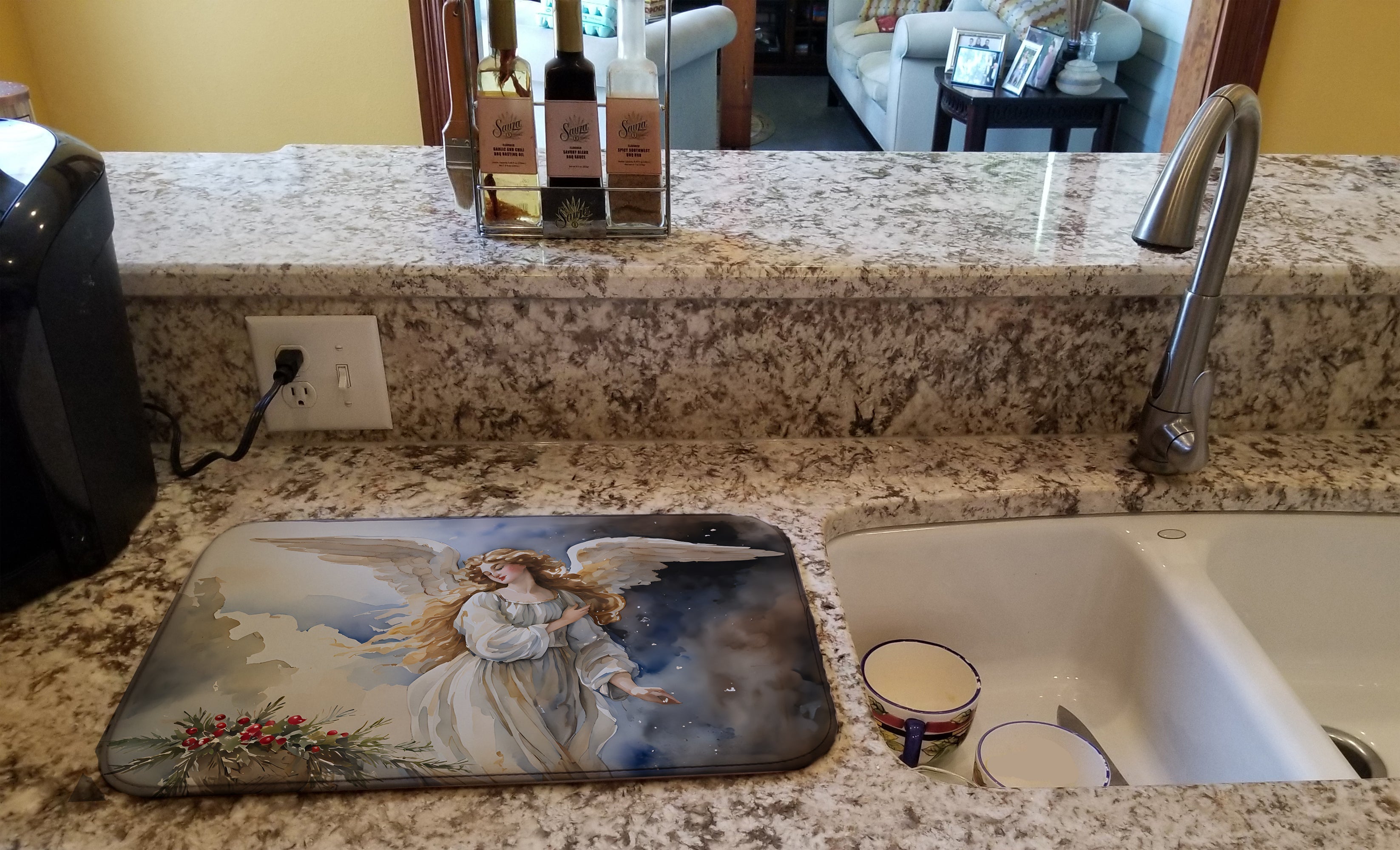 Christmas Angel with Wings Watercolor Dish Drying Mat Absorbent Dish Drying Mat Pad for Kitchen Counter Dish Drainer Mat for Countertop, 14 x 21", Multicolor