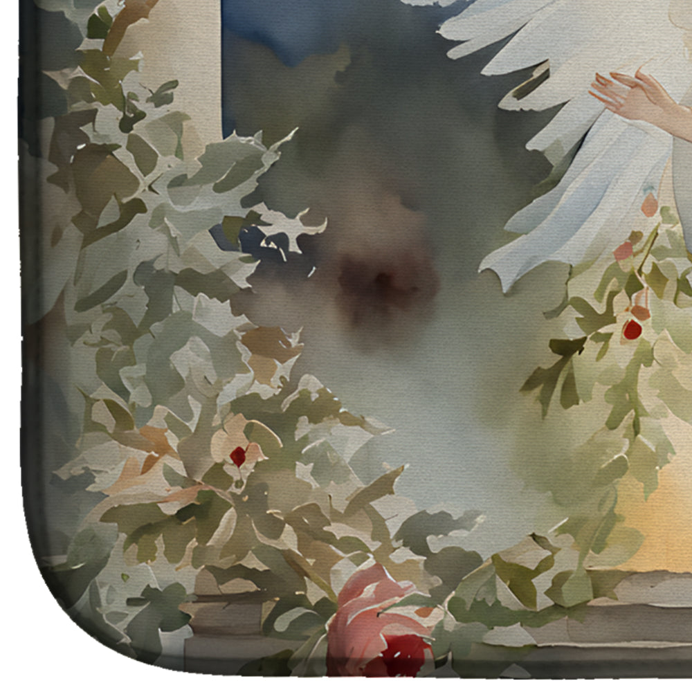 Angel with Floral Arch Christmas Watercolor Dish Drying Mat Absorbent Dish Drying Mat Pad for Kitchen Counter Dish Drainer Mat for Countertop, 14 x 21", Multicolor