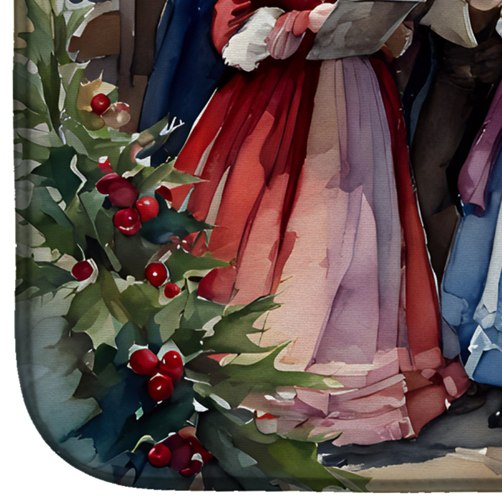 Christmas Carolers Singing Group Dish Drying Mat Absorbent Dish Drying Mat Pad for Kitchen Counter Dish Drainer Mat for Countertop, 14 x 21", Multicolor