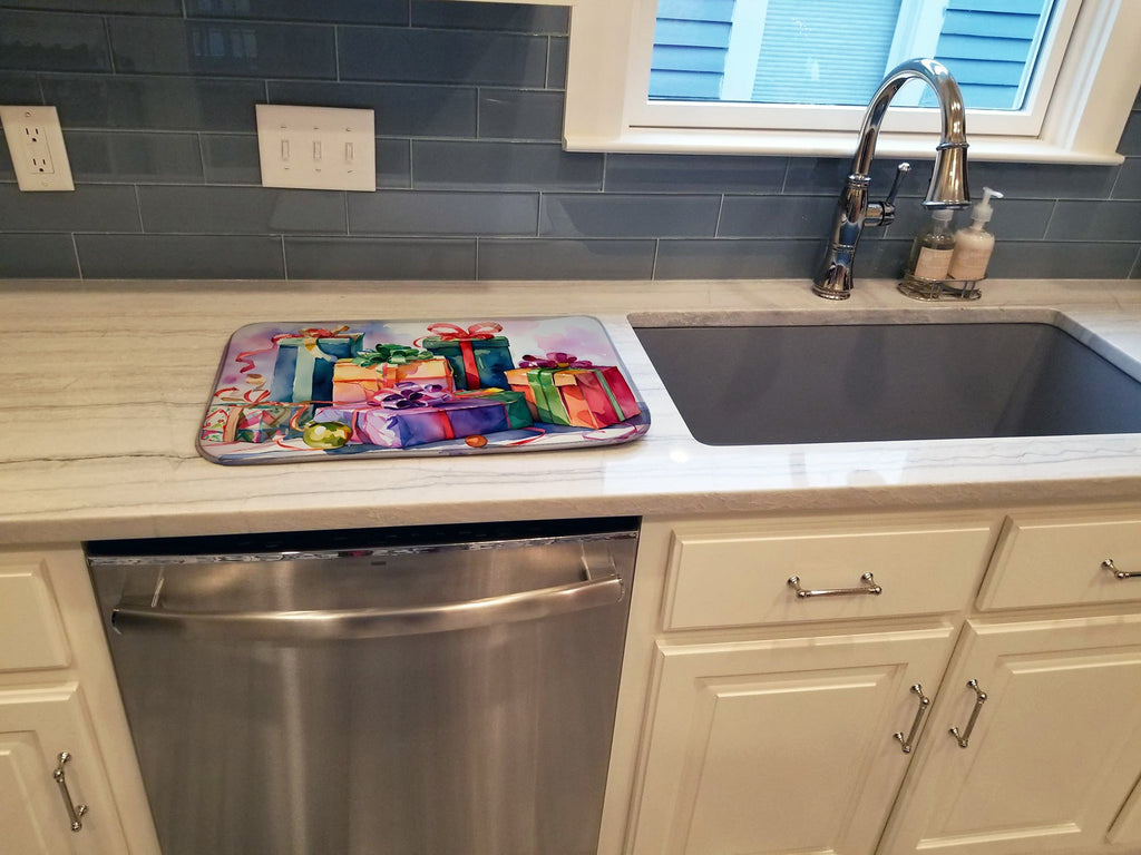 Christmas Presents Stacked Colorful Watercolor Dish Drying Mat Absorbent Dish Drying Mat Pad for Kitchen Counter Dish Drainer Mat for Countertop, 14 x 21", Multicolor