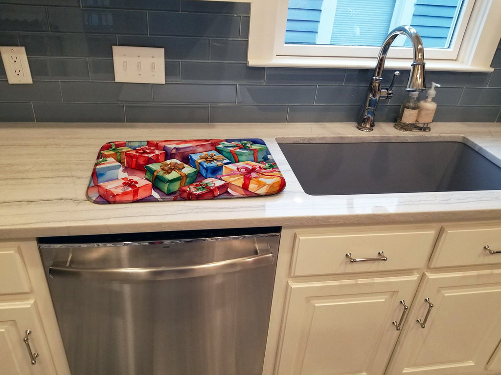 Christmas Gift Boxes Assorted Holiday Dish Drying Mat Absorbent Dish Drying Mat Pad for Kitchen Counter Dish Drainer Mat for Countertop, 14 x 21", Multicolor