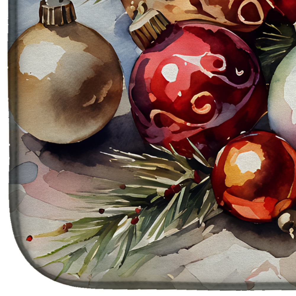 Christmas Ornaments Cluster Dish Drying Mat Absorbent Dish Drying Mat Pad for Kitchen Counter Dish Drainer Mat for Countertop, 14 x 21", Multicolor